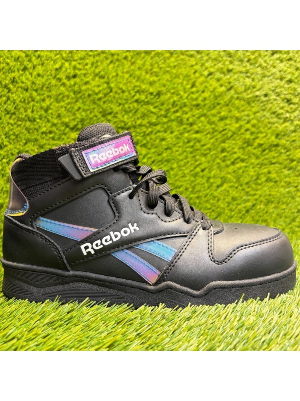 Reebok BB4500 High Womens Size 6D Black Blue Leather Composite Toe Work Shoes